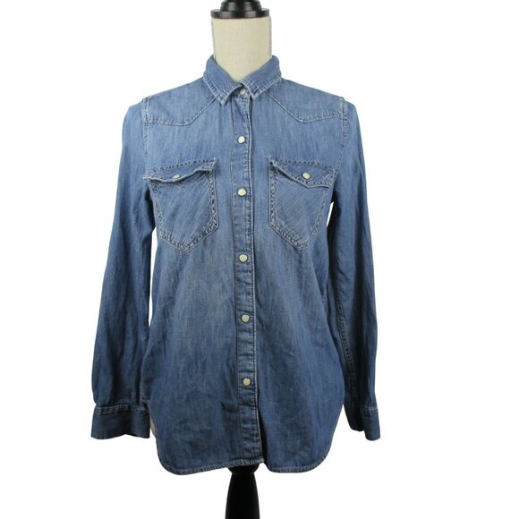 Gap Denim Western Shirt Pearl Snap Button Cowgirl Farmhouse Women's Size S - Picture 2 of 8